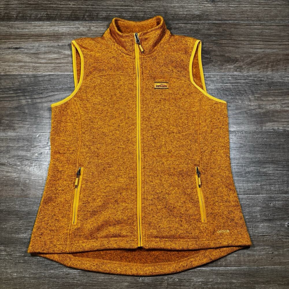Orvis R65 Sweater Fleece Vest Mens Medium Orange Heather Full Zip Outdoor